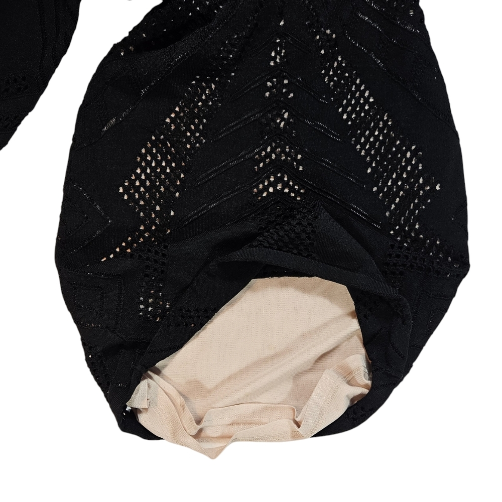 Calvin Klein Black Illusion Lace Bodycon Dress Size Petite Medium Geometric - Picture 11 of 16